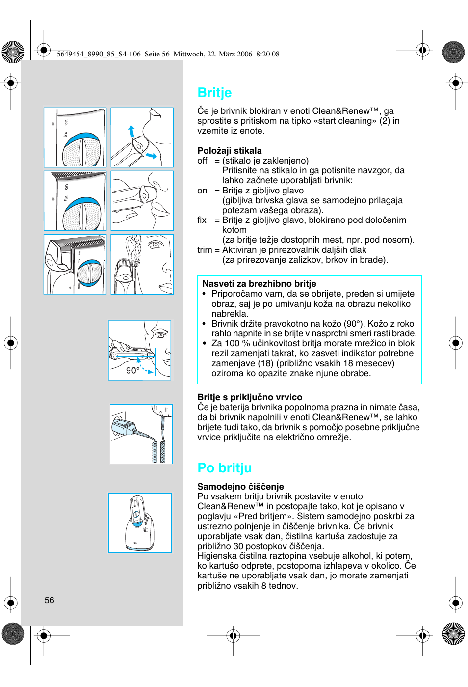 Britje, Po britju | Braun 8990 User Manual | Page 56 / 99