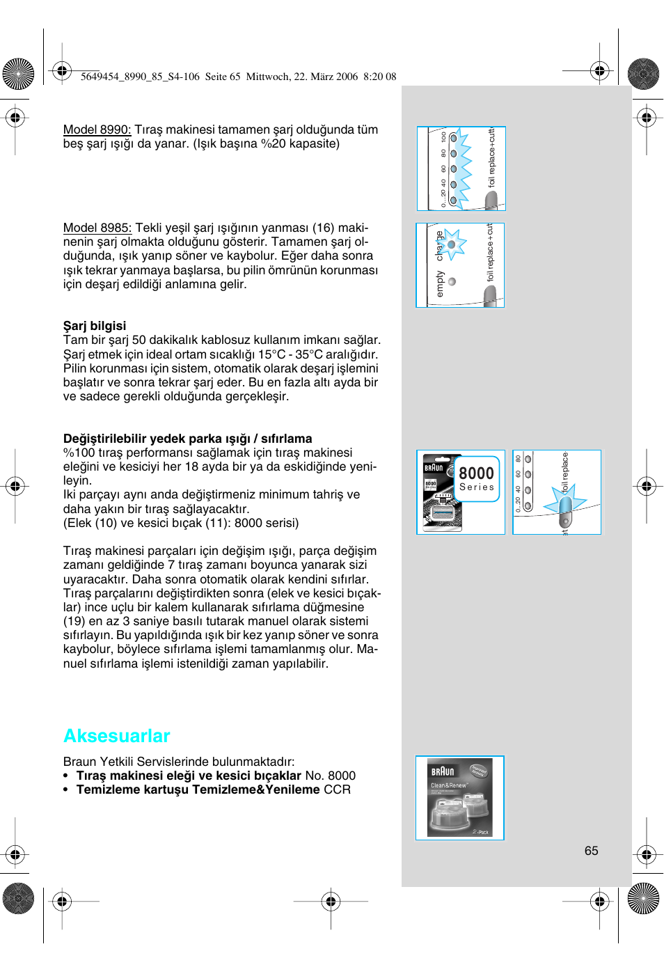 Aksesuarlar | Braun 8990 User Manual | Page 65 / 99