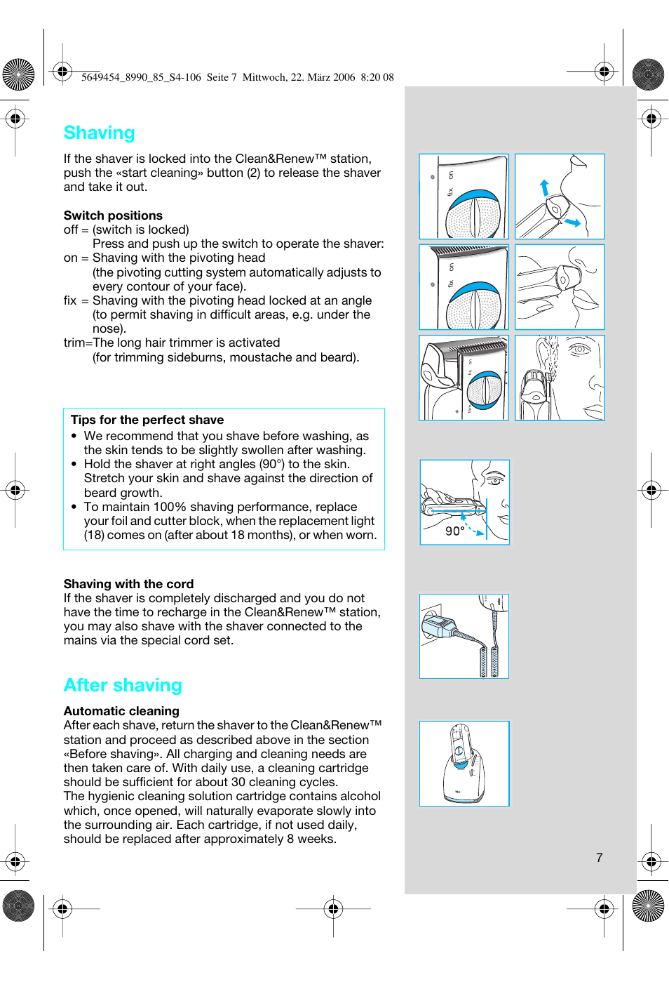 Shaving, After shaving | Braun 8990 User Manual | Page 7 / 99