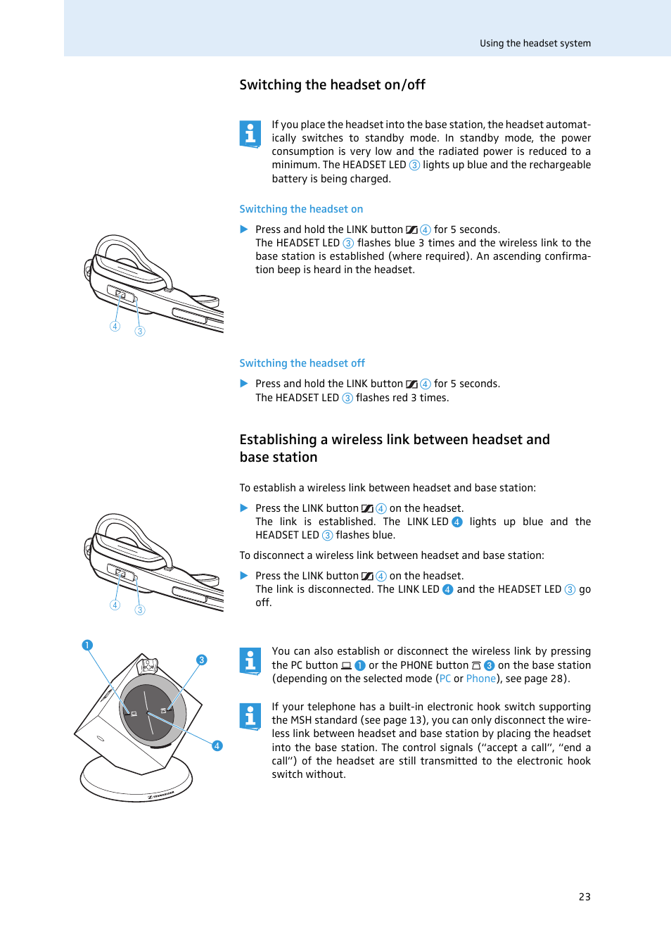 Switching the headset on/off | Sennheiser 504302 User Manual | Page 24 / 44