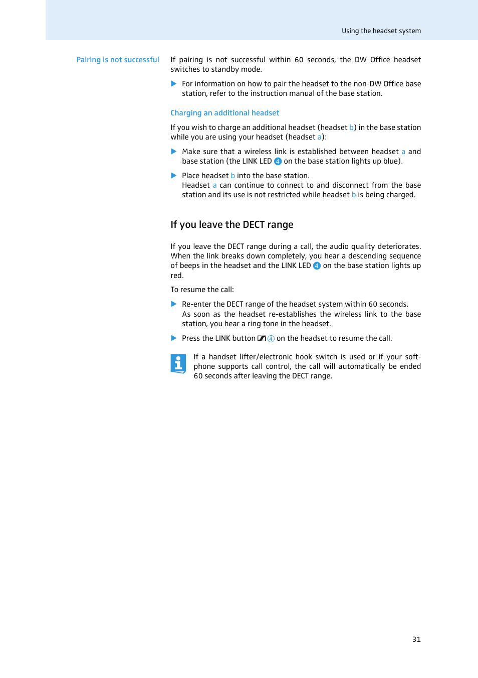 If you leave the dect range | Sennheiser 504302 User Manual | Page 32 / 44