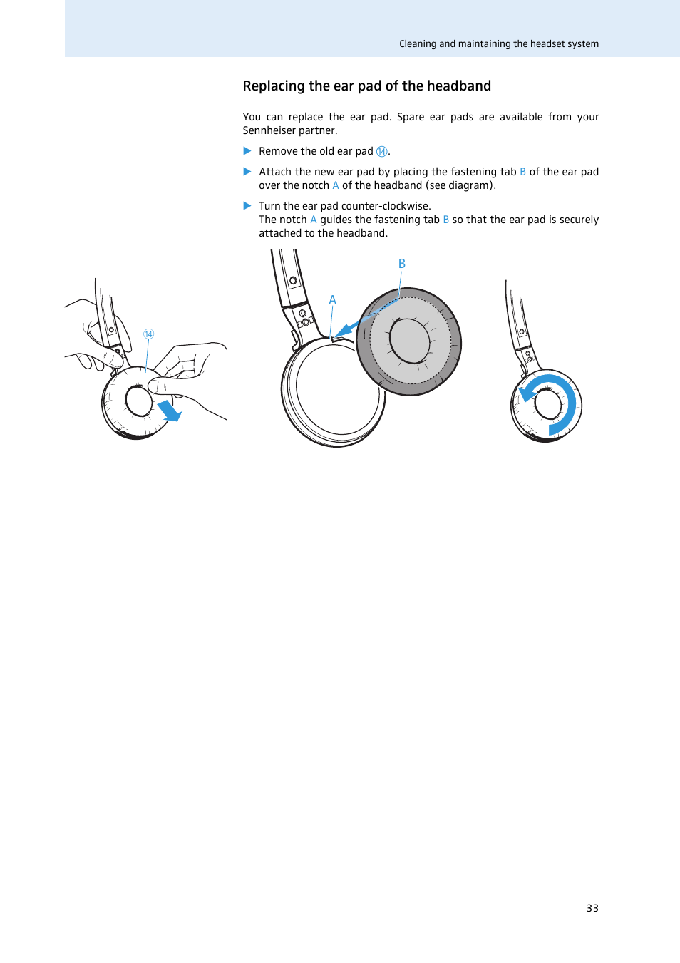 Replacing the ear pad of the headband | Sennheiser 504302 User Manual | Page 34 / 44