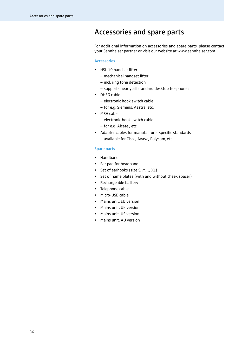 Accessories and spare parts | Sennheiser 504302 User Manual | Page 37 / 44