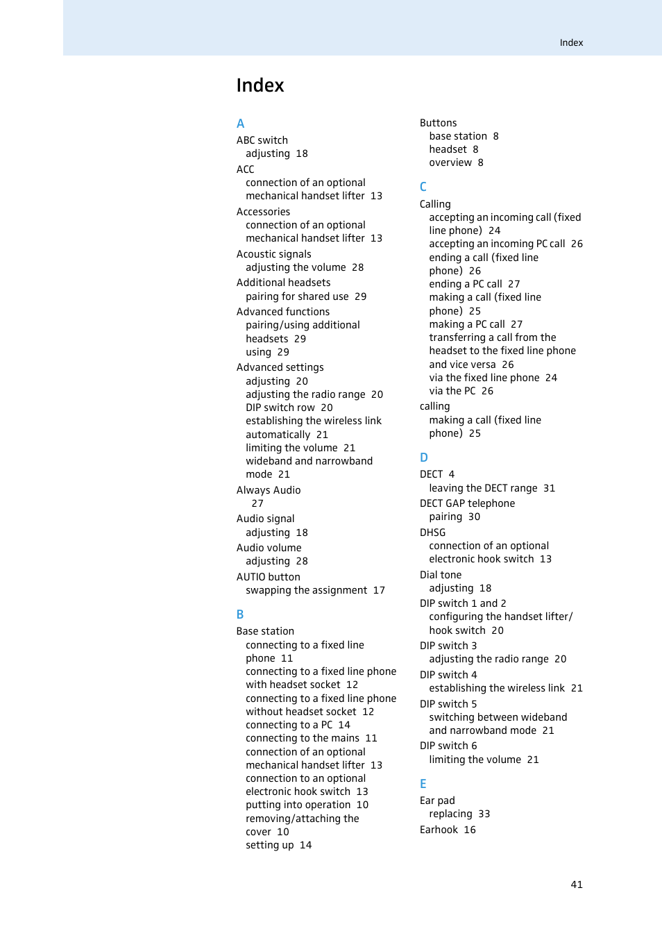 Index | Sennheiser 504302 User Manual | Page 42 / 44