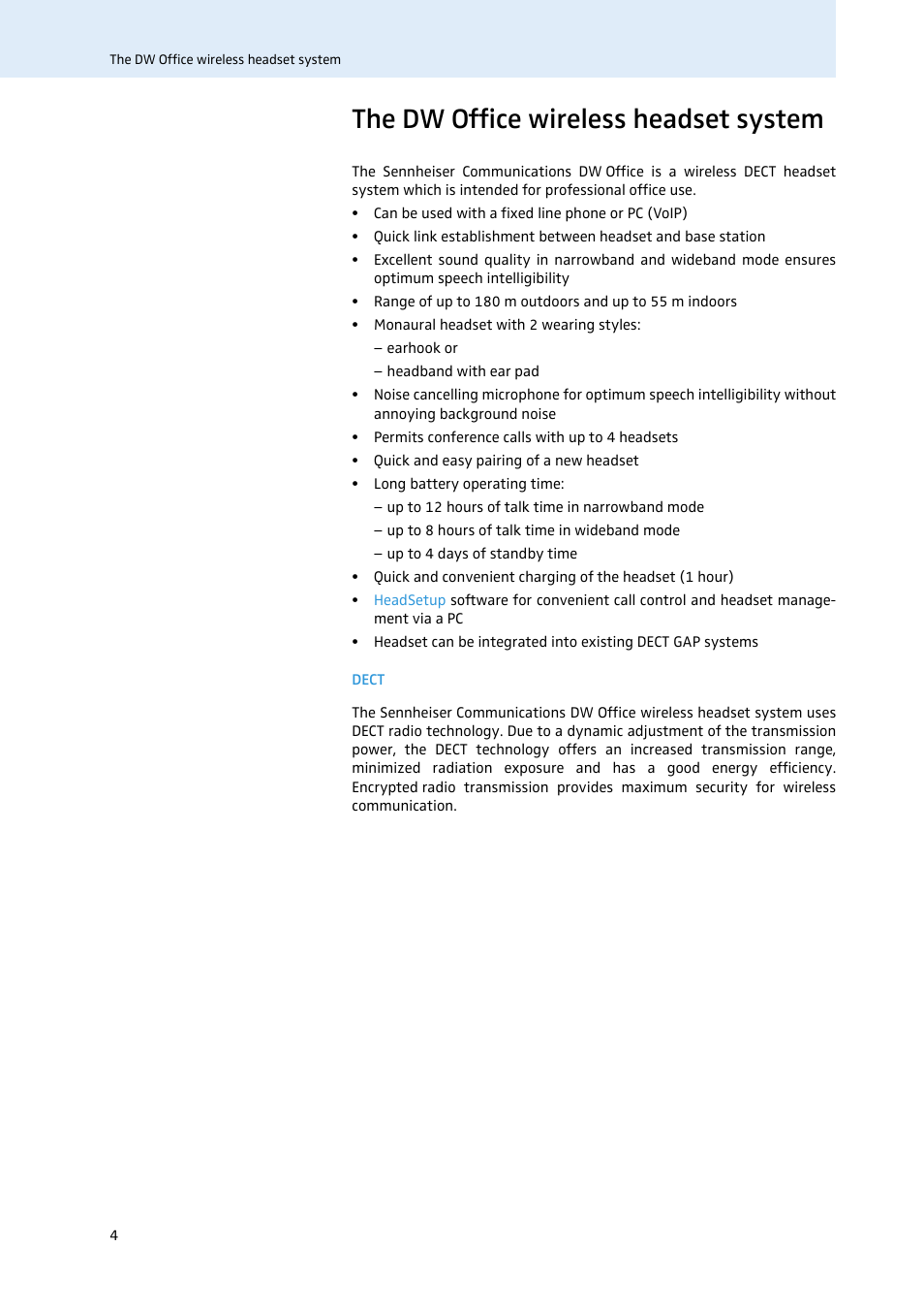The dw office wireless headset system | Sennheiser 504302 User Manual | Page 5 / 44