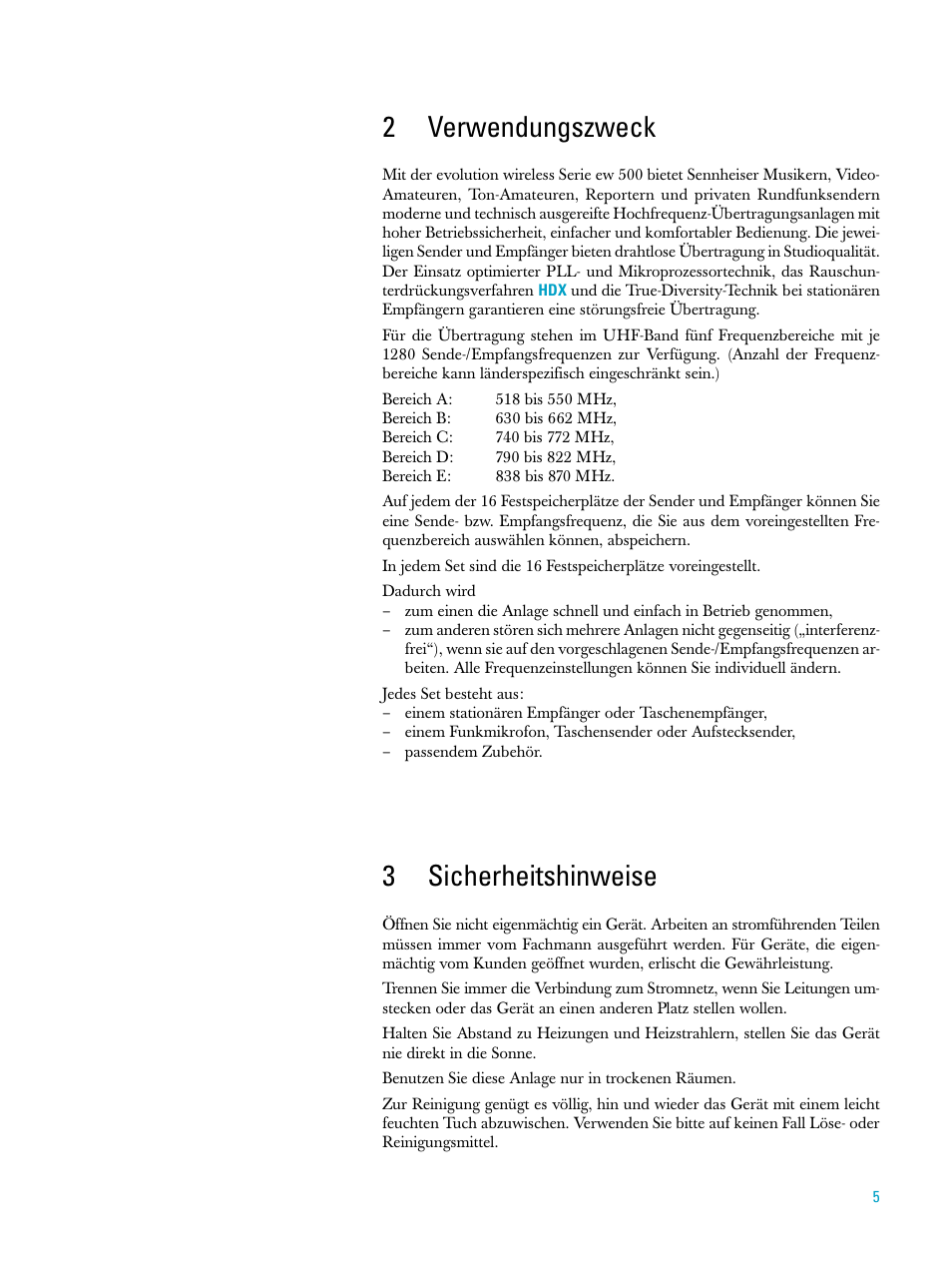 2 verwendungszweck, 3 sicherheitshinweise, 2verwendungszweck | 3sicherheitshinweise | Sennheiser evolution wireless serie ew500 User Manual | Page 3 / 204