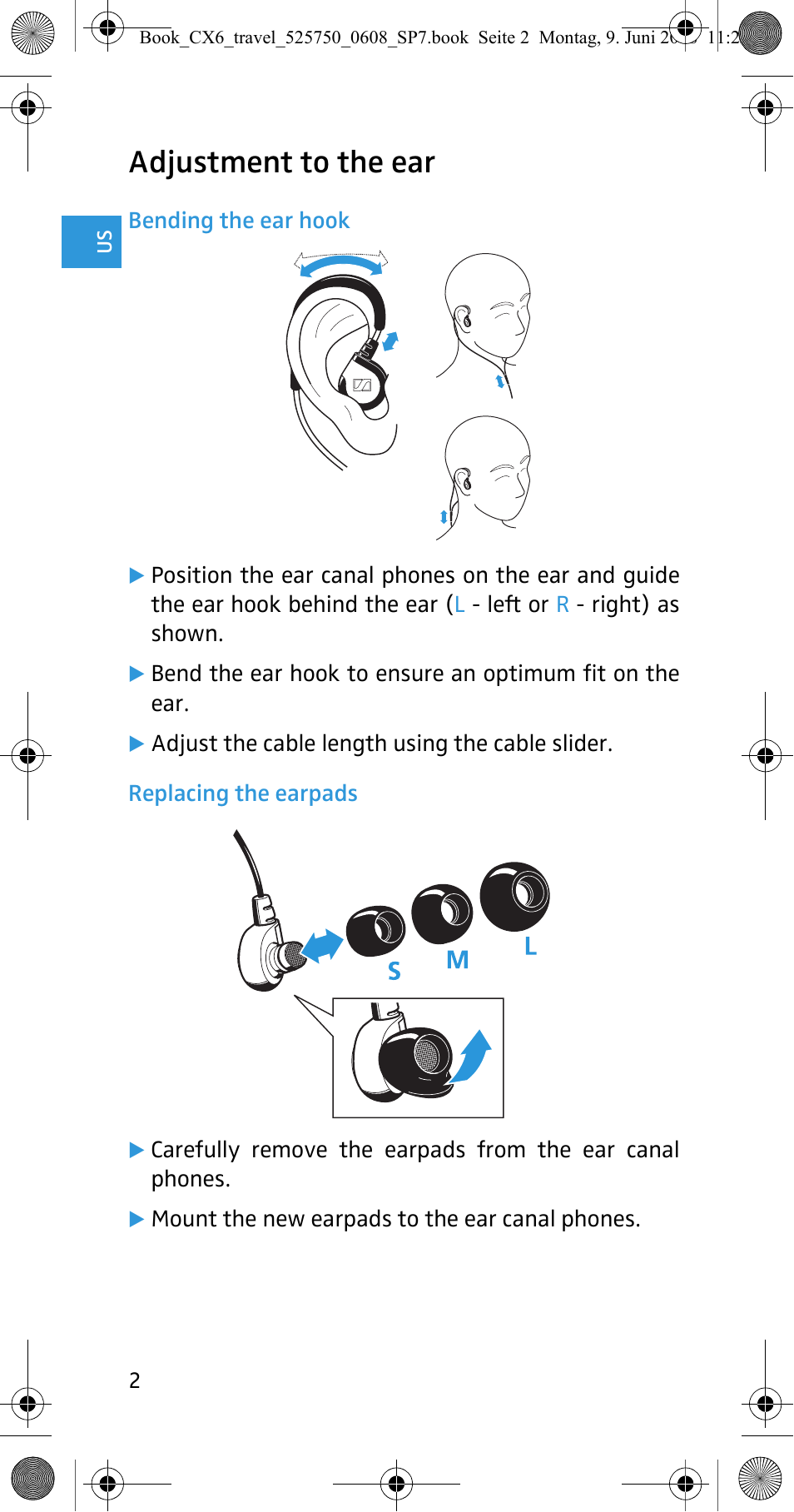 Adjustment to the ear | Sennheiser CX 6 Travel User Manual | Page 3 / 8