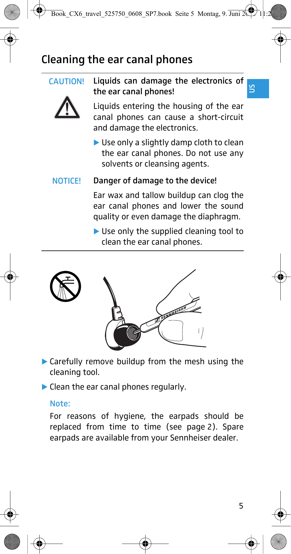 Cleaning the ear canal phones | Sennheiser CX 6 Travel User Manual | Page 6 / 8