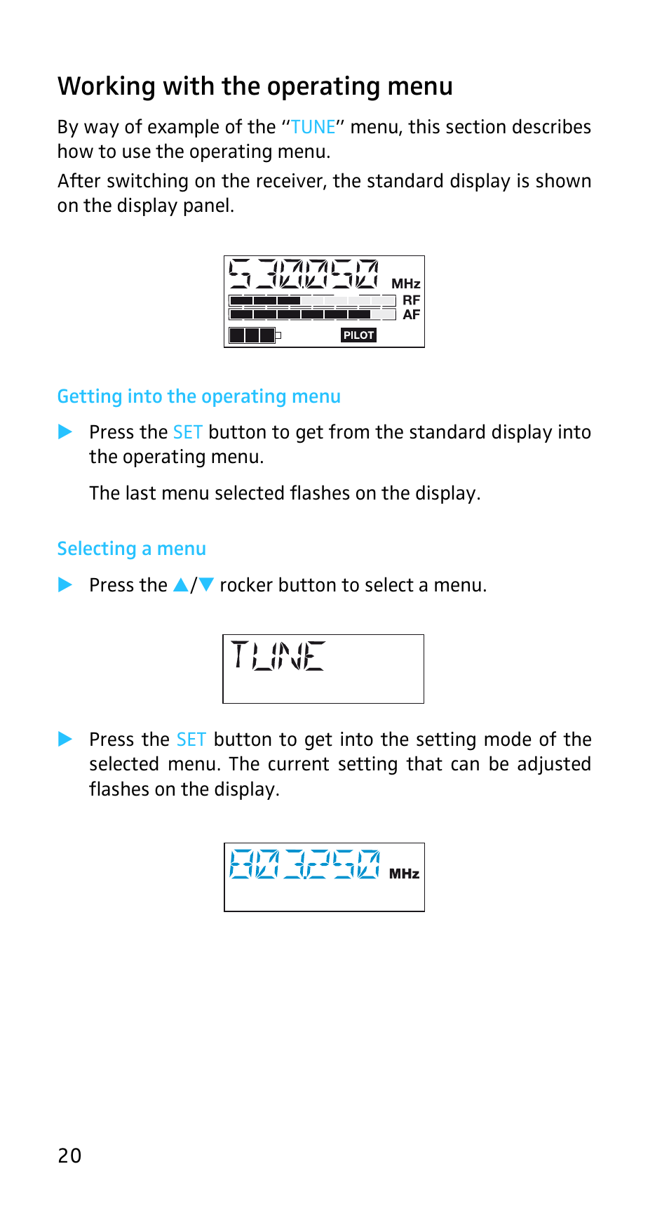 Working with the operating menu, Getting into the operating menu, Selecting a menu | Sennheiser EK3253 User Manual | Page 18 / 36