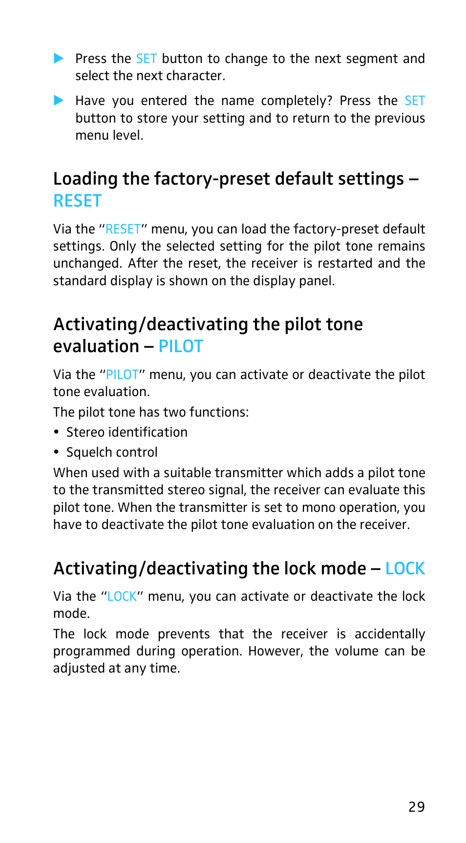Activating/deactivating the lock mode - lock, Activating/deactivating the lock mode – lock | Sennheiser EK3253 User Manual | Page 27 / 36