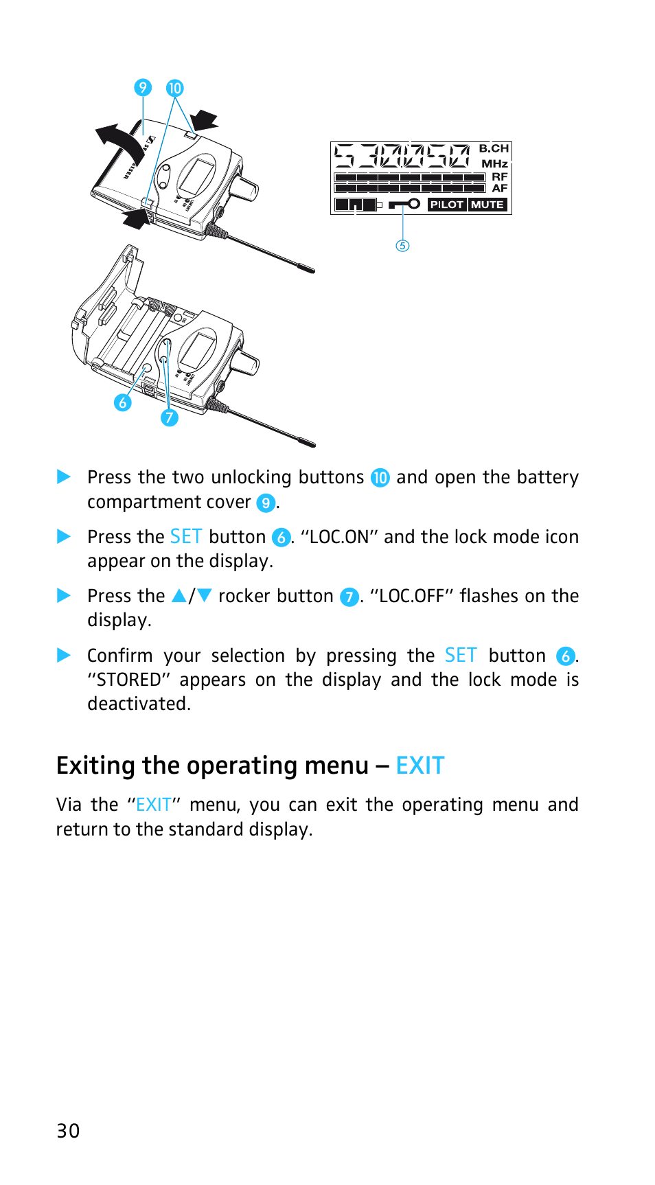 Exiting the operating menu - exit, Exiting the operating menu – exit | Sennheiser EK3253 User Manual | Page 28 / 36