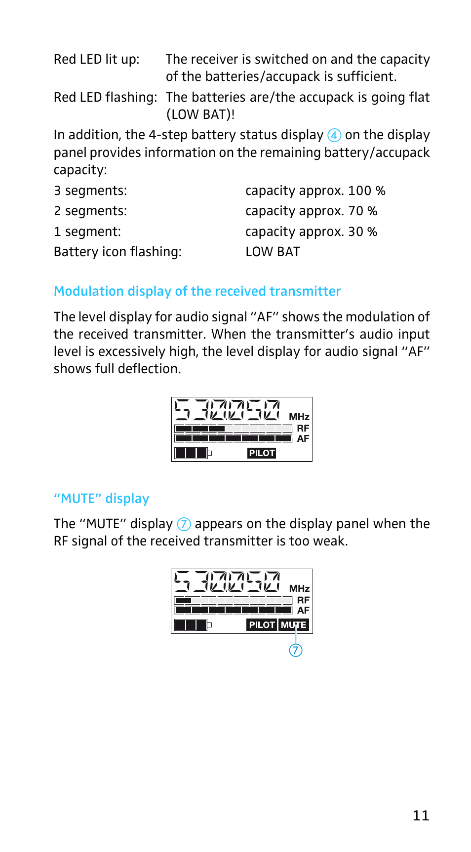 Modulation display of the received transmitter, Mute” display | Sennheiser EK3253 User Manual | Page 9 / 36
