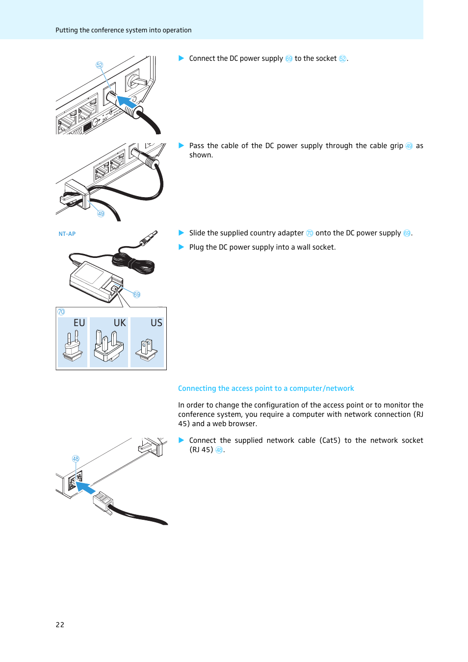Connecting the access point to a computer/network, Eu uk us | Sennheiser WiCOS User Manual | Page 24 / 92