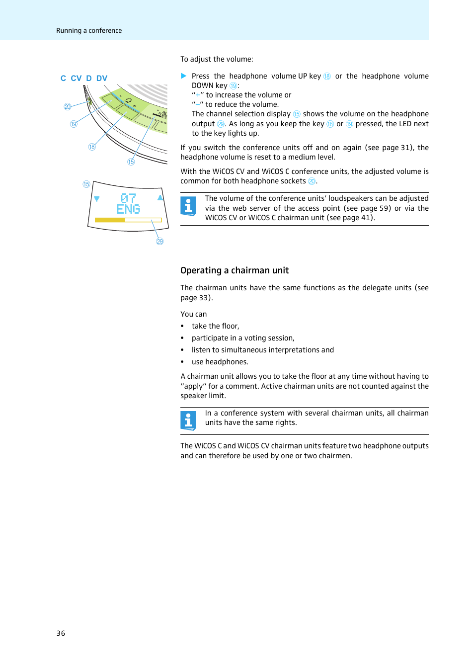 Operating a chairman unit | Sennheiser WiCOS User Manual | Page 38 / 92