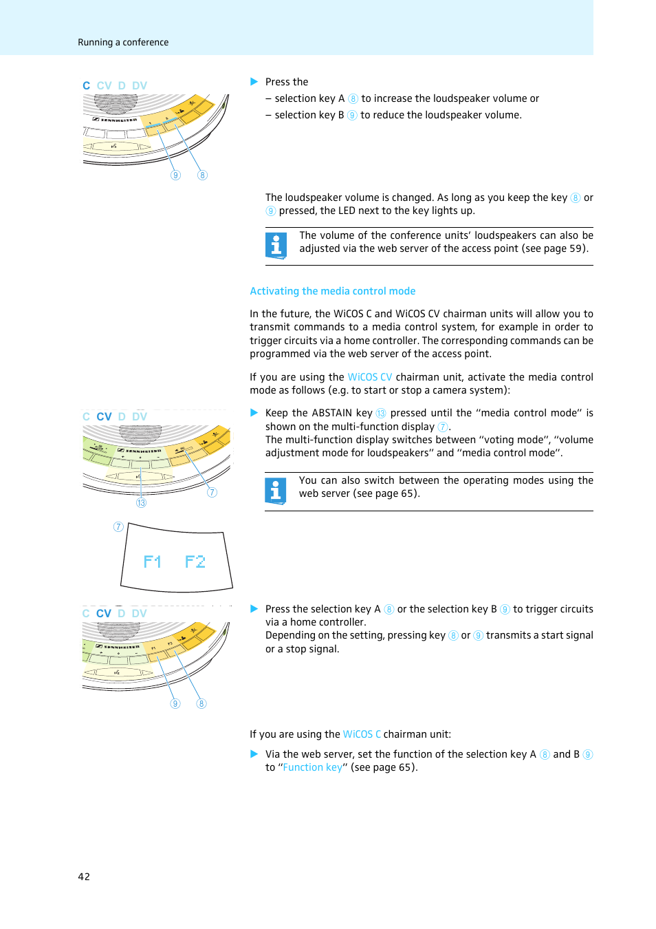 Activating the media control mode | Sennheiser WiCOS User Manual | Page 44 / 92