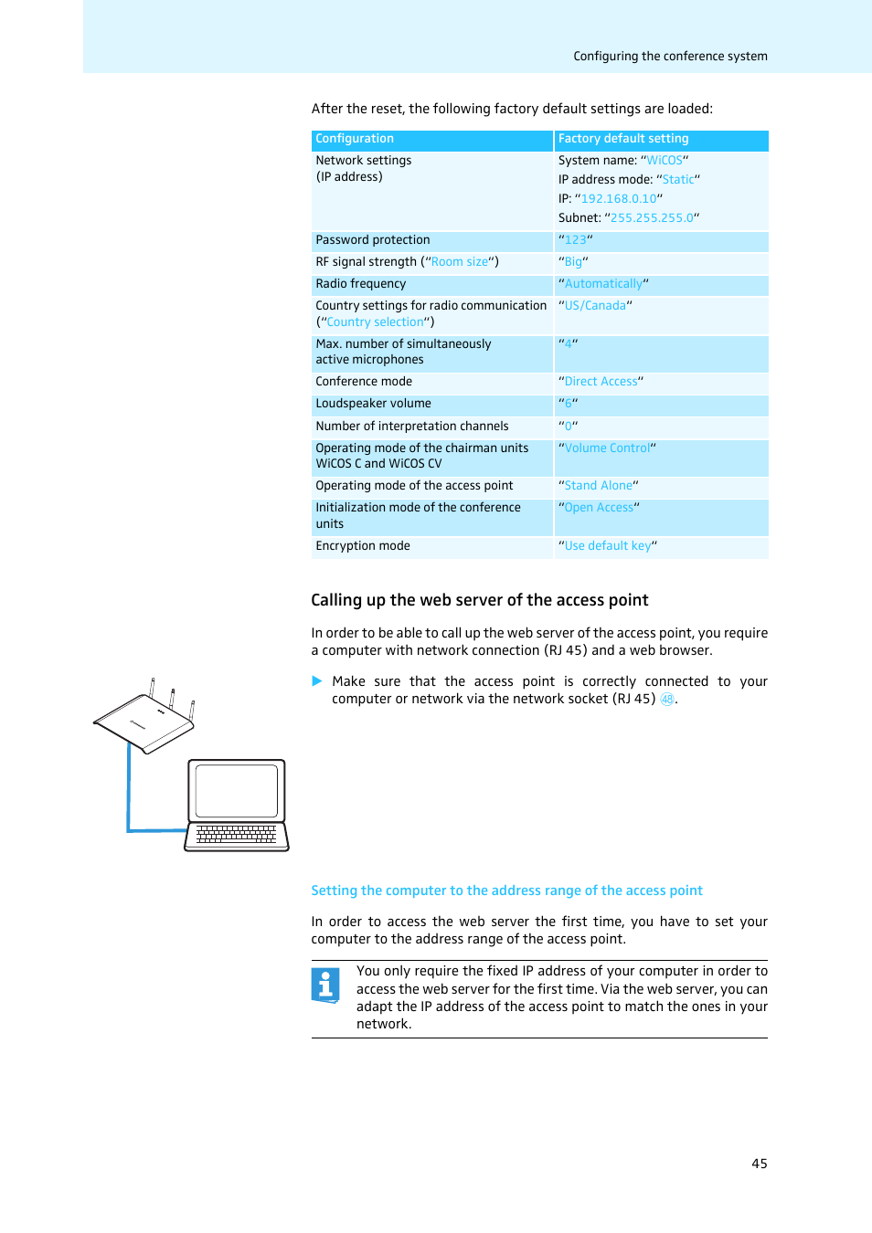 Calling up the web server of the access point | Sennheiser WiCOS User Manual | Page 47 / 92
