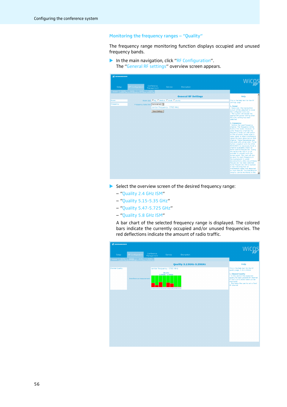 Monitoring the frequency ranges - “quality | Sennheiser WiCOS User Manual | Page 58 / 92