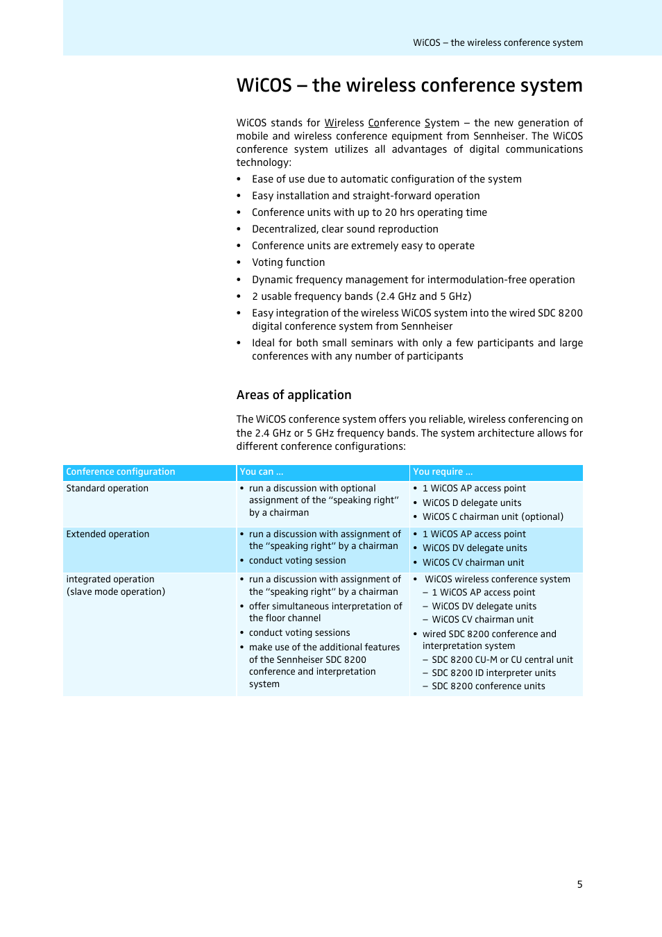 Wicos - the wireless conference system, Areas of application, Wicos – the wireless conference system | Sennheiser WiCOS User Manual | Page 7 / 92