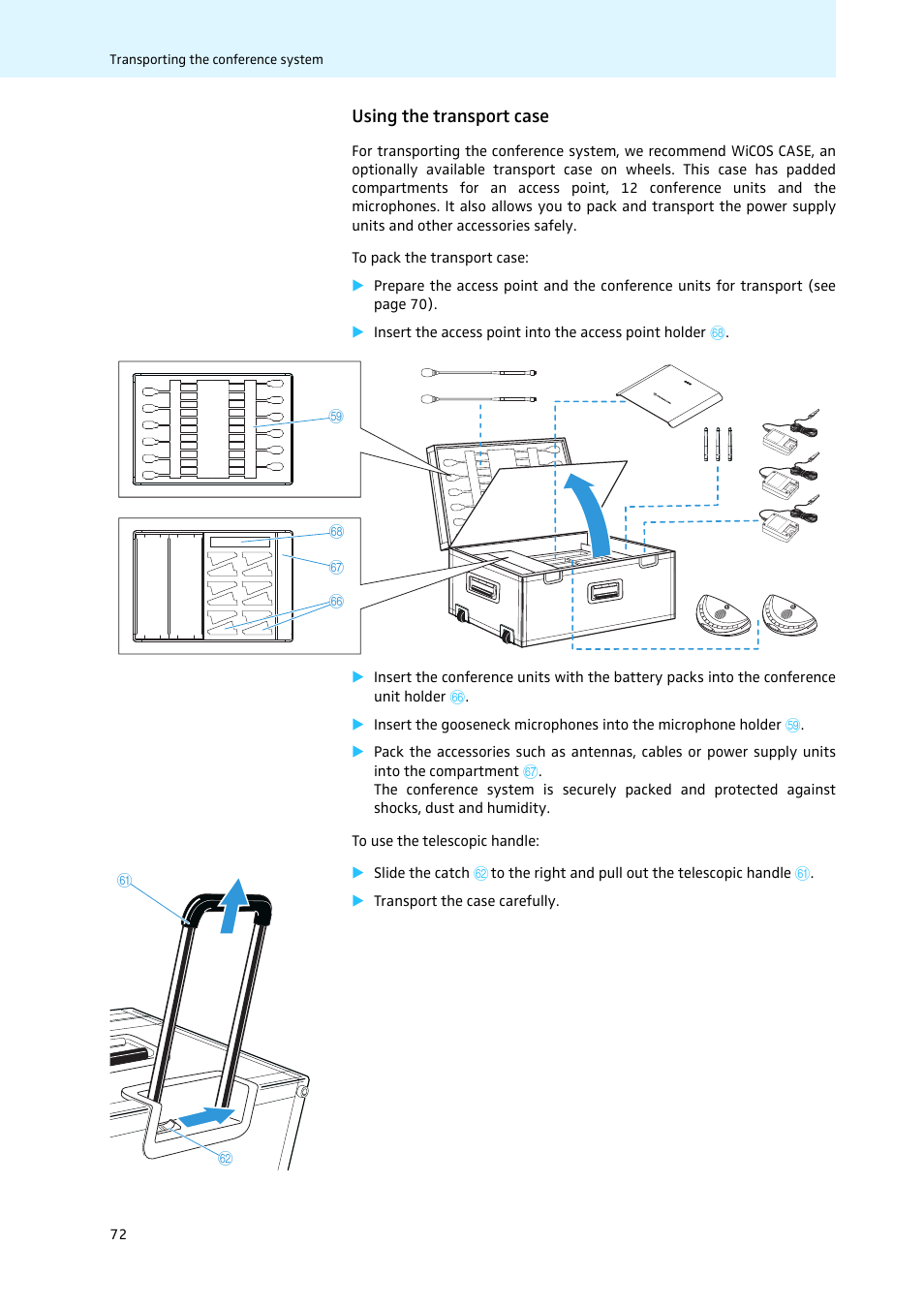 Using the transport case | Sennheiser WiCOS User Manual | Page 74 / 92
