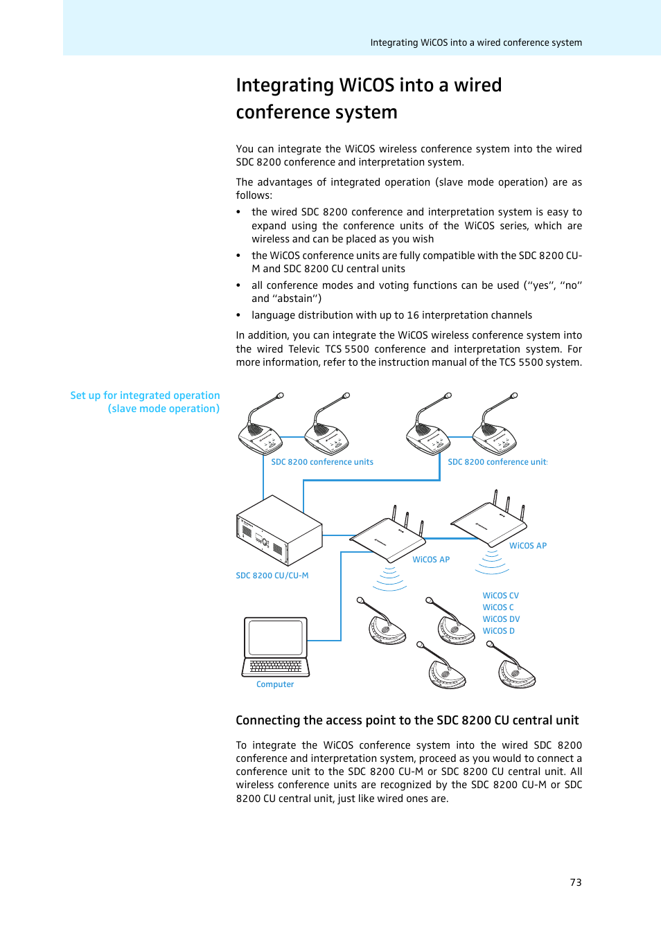 Integrating wicos into a wired conference system | Sennheiser WiCOS User Manual | Page 75 / 92