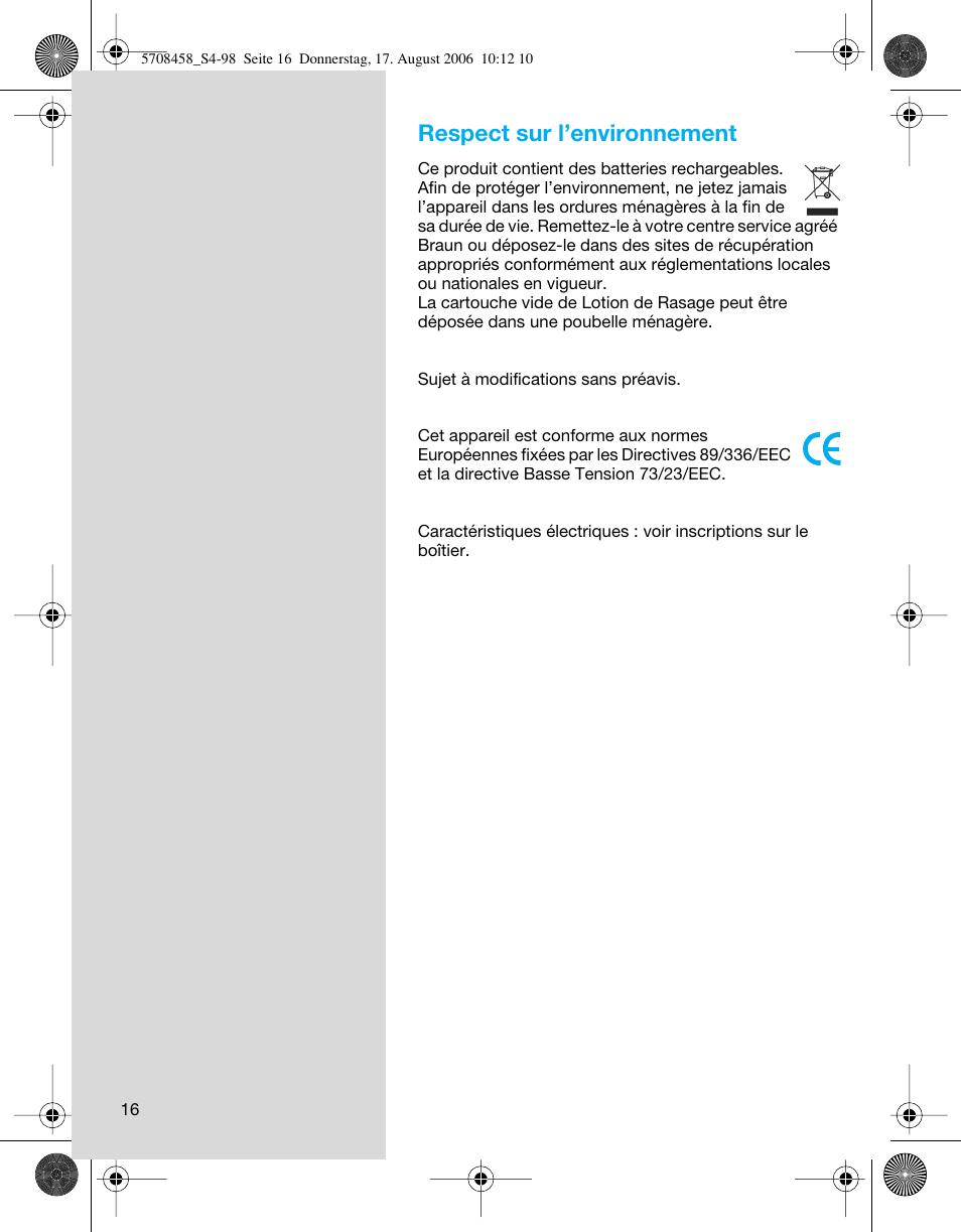 Respect sur l’environnement | Braun 6610 User Manual | Page 16 / 95