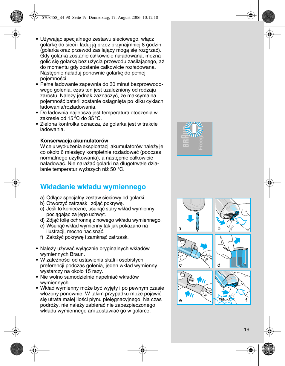 Wk∏adanie wk∏adu wymiennego | Braun 6610 User Manual | Page 19 / 95