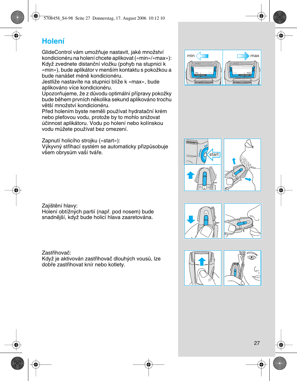 Holení | Braun 6610 User Manual | Page 27 / 95