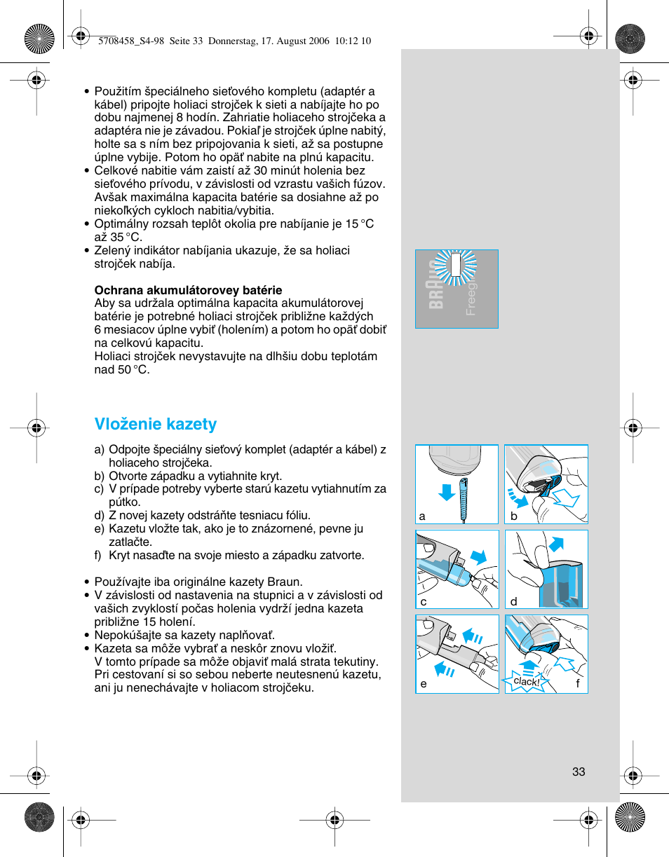 Vloïenie kazety | Braun 6610 User Manual | Page 33 / 95