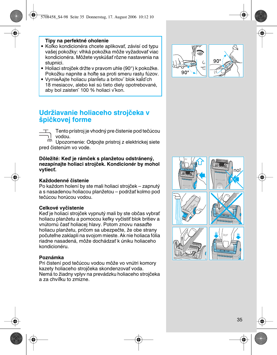 Udrïiavanie holiaceho strojãeka v ‰piãkovej forme | Braun 6610 User Manual | Page 35 / 95