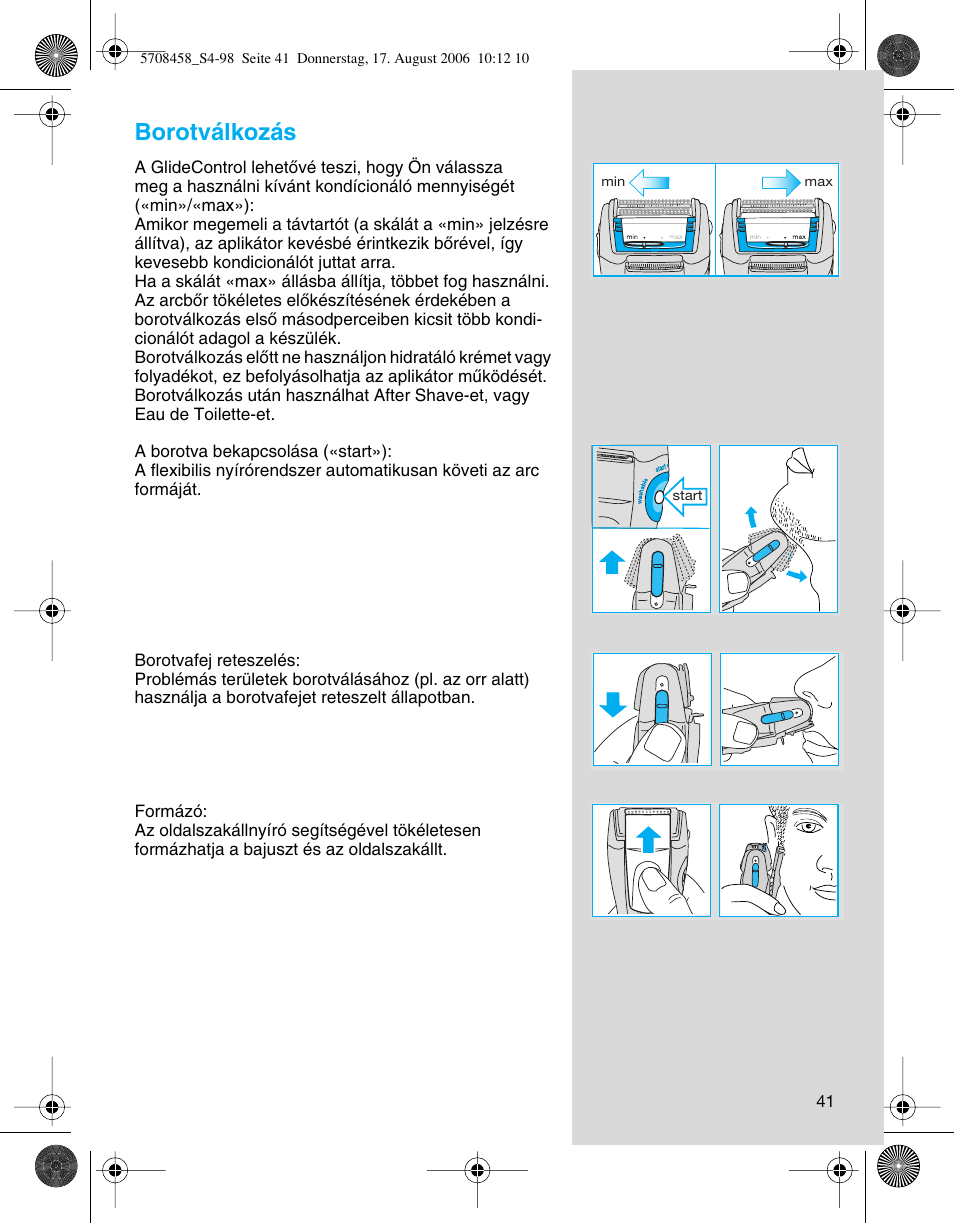 Borotválkozás | Braun 6610 User Manual | Page 41 / 95