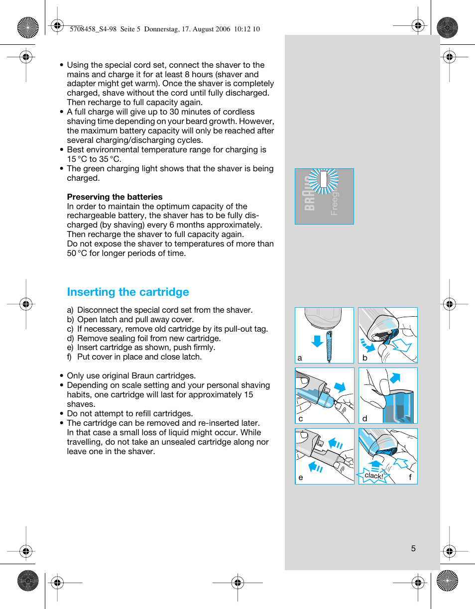 Inserting the cartridge | Braun 6610 User Manual | Page 5 / 95