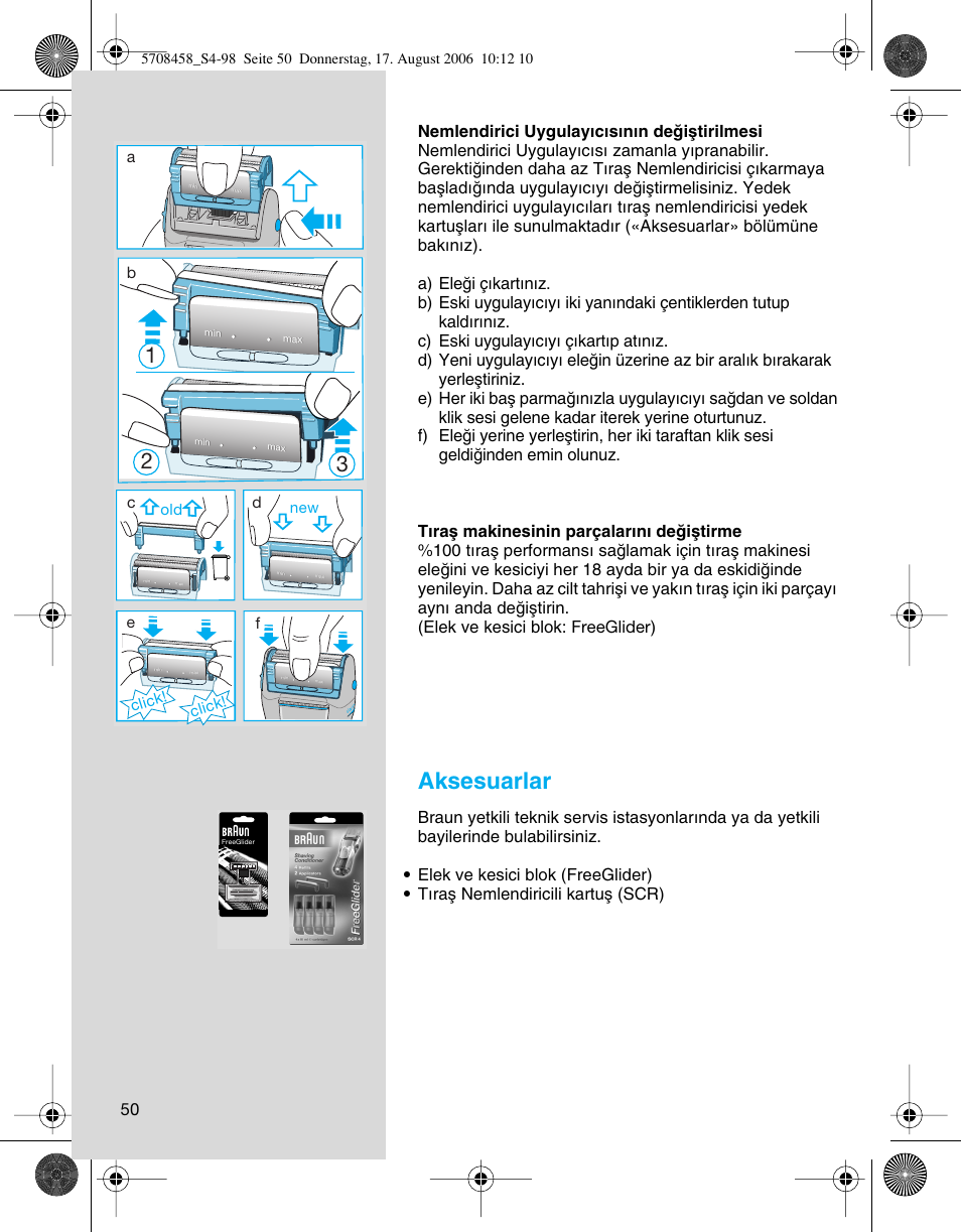 Aksesuarlar, Click, Click! d | Braun 6610 User Manual | Page 50 / 95