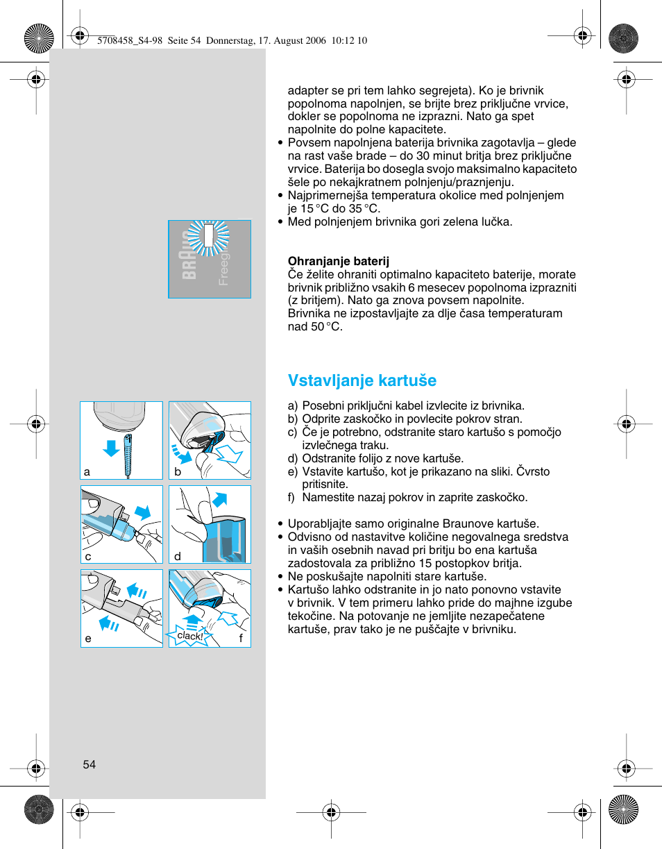 Vstavljanje kartu‰e | Braun 6610 User Manual | Page 54 / 95