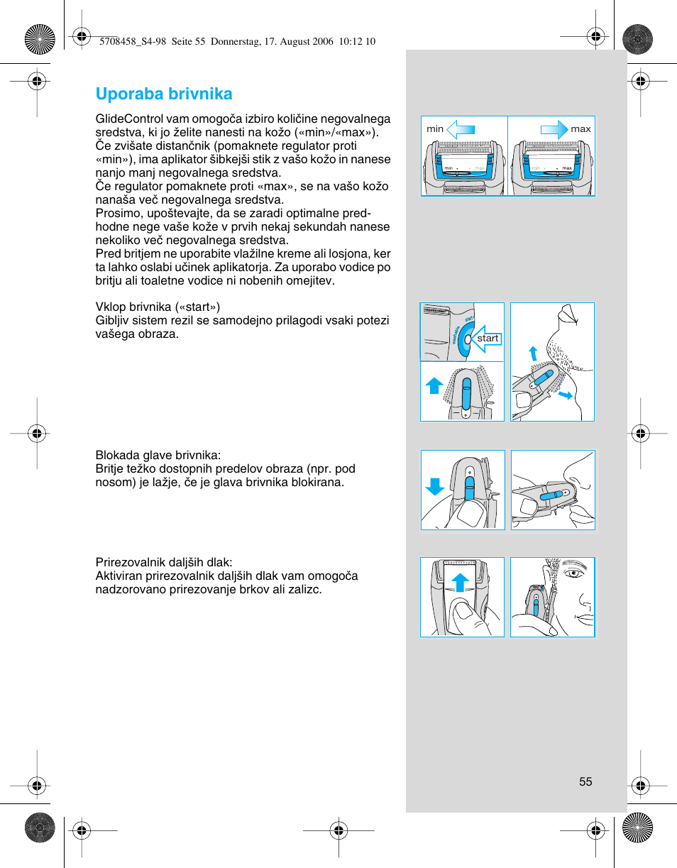 Uporaba brivnika | Braun 6610 User Manual | Page 55 / 95