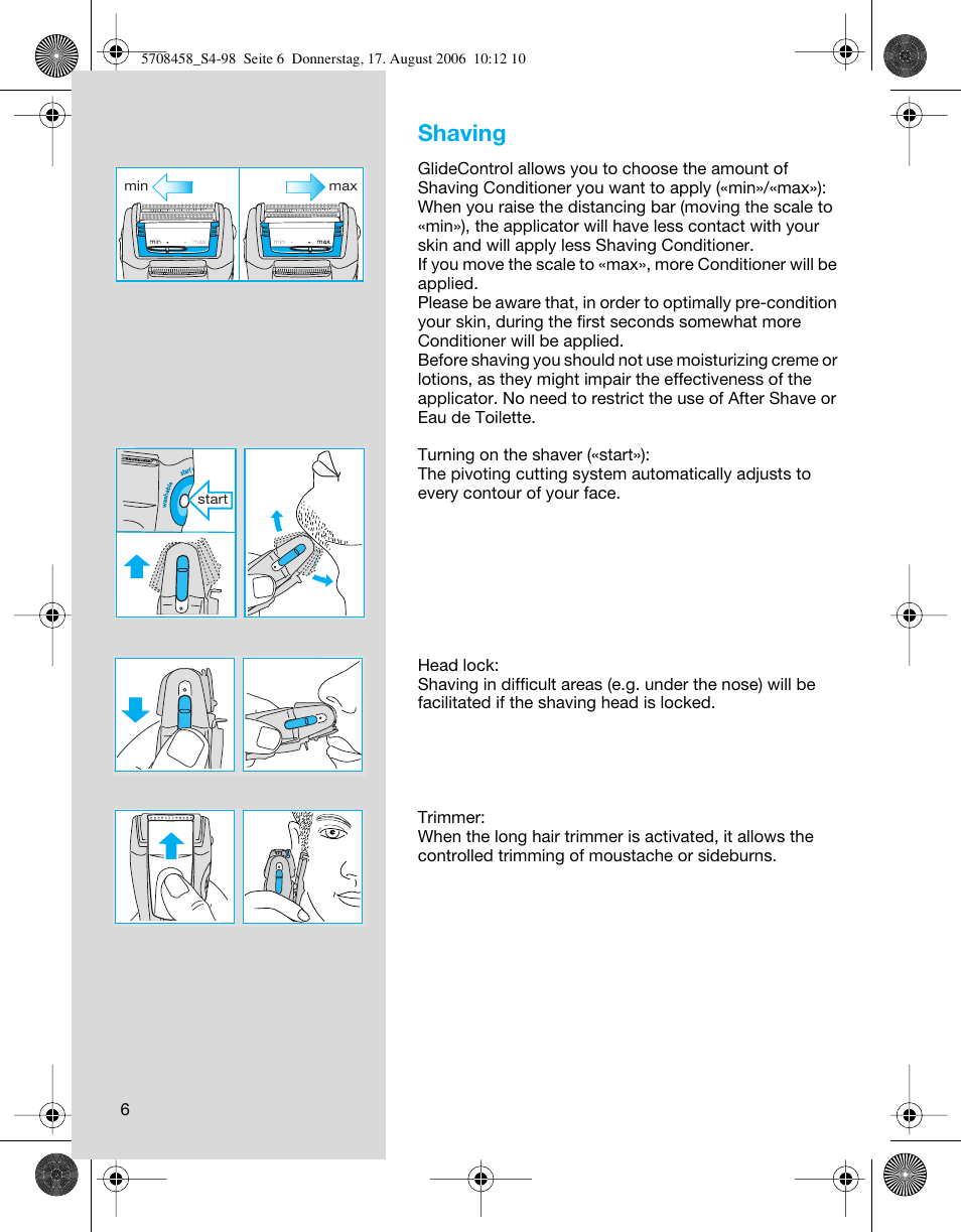 Shaving | Braun 6610 User Manual | Page 6 / 95