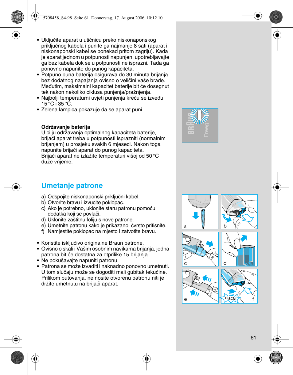 Umetanje patrone | Braun 6610 User Manual | Page 61 / 95