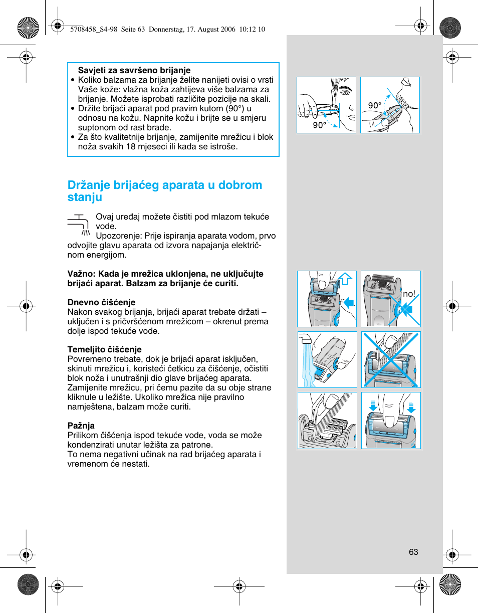Drïanje brijaçeg aparata u dobrom stanju | Braun 6610 User Manual | Page 63 / 95