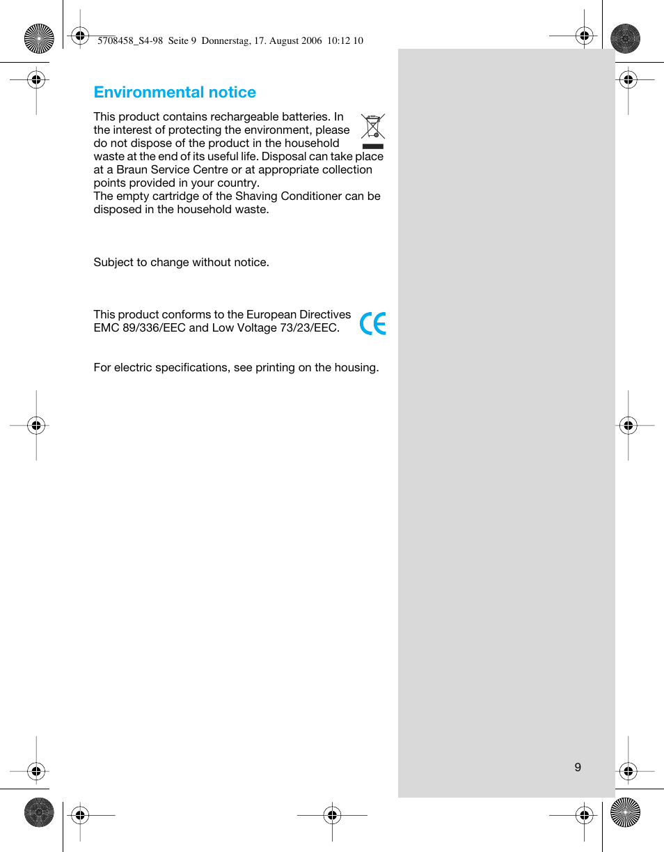 Environmental notice | Braun 6610 User Manual | Page 9 / 95
