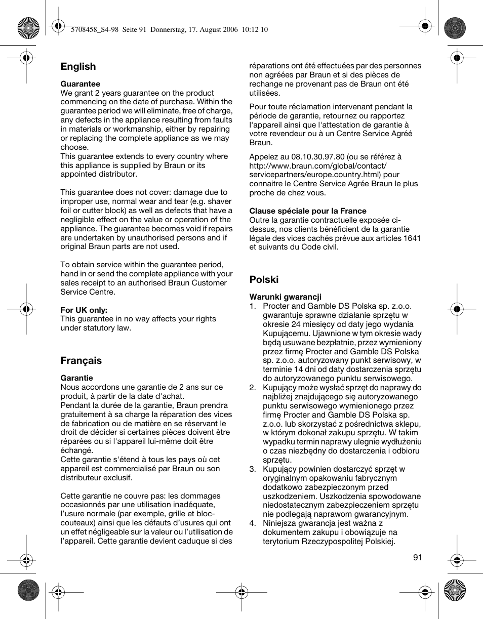 Braun 6610 User Manual | Page 91 / 95