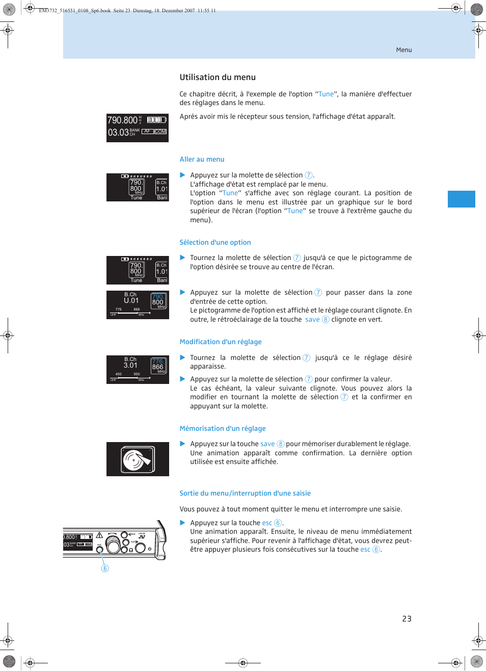Utilisation du menu | Sennheiser EM 3732 User Manual | Page 115 / 269