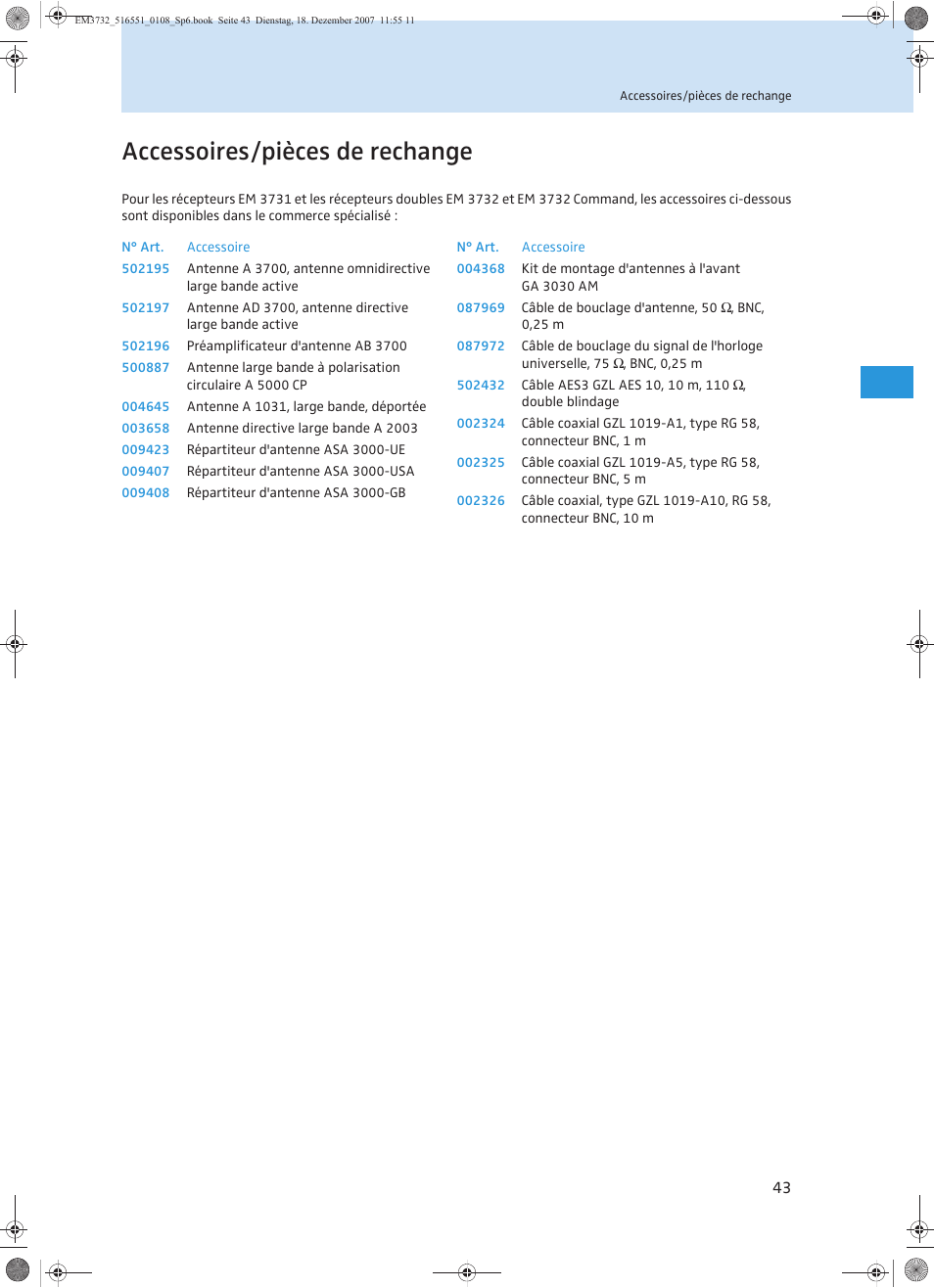 Accessoires/pièces de rechange | Sennheiser EM 3732 User Manual | Page 135 / 269