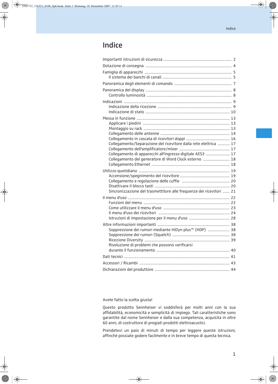 Indice | Sennheiser EM 3732 User Manual | Page 137 / 269
