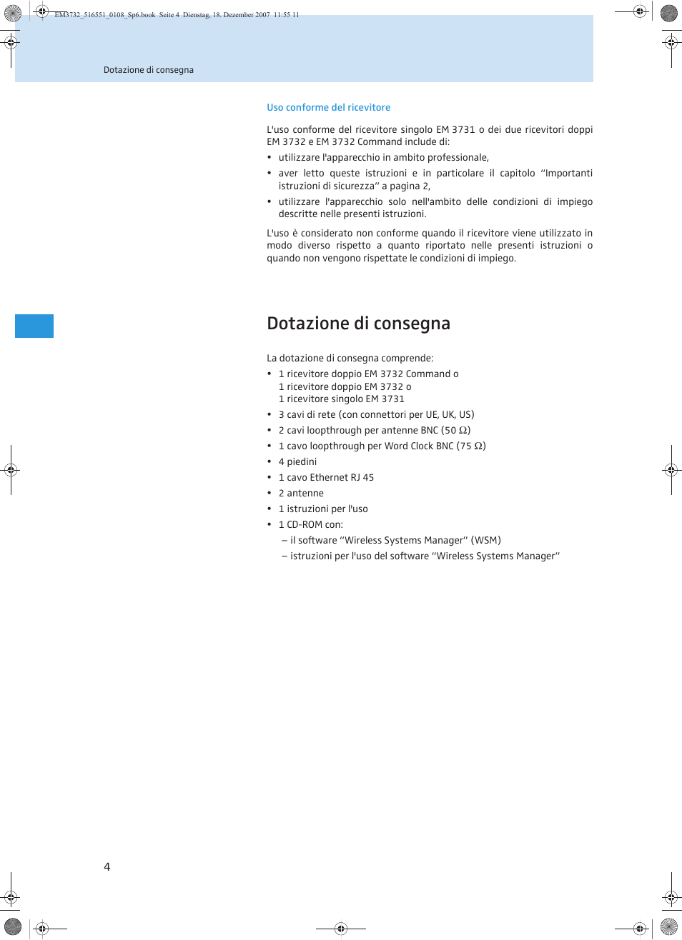 Dotazione di consegna | Sennheiser EM 3732 User Manual | Page 140 / 269