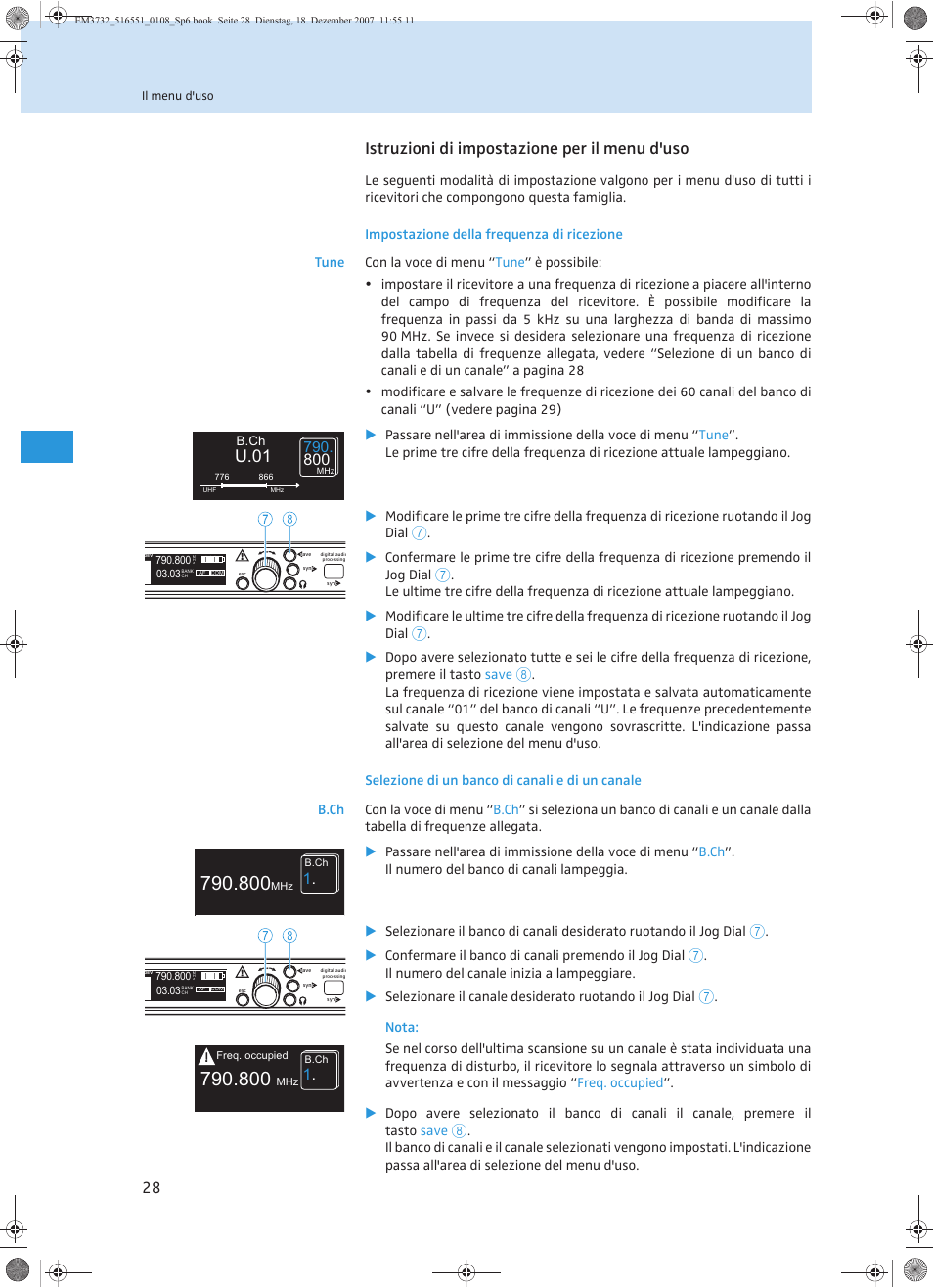 Istruzioni di impostazione per il menu d'uso, U.01 | Sennheiser EM 3732 User Manual | Page 164 / 269