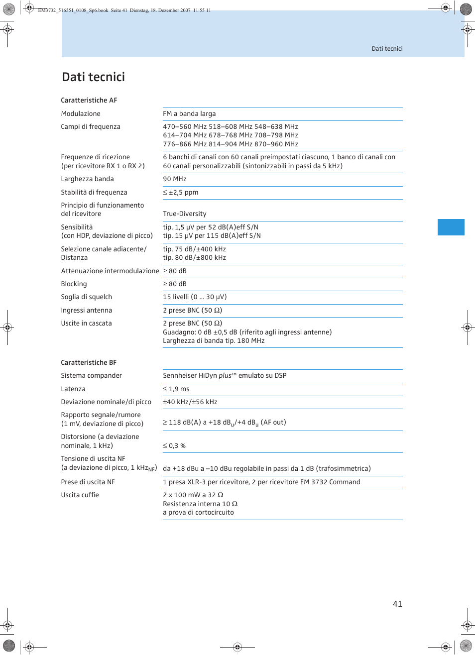 Dati tecnici | Sennheiser EM 3732 User Manual | Page 177 / 269