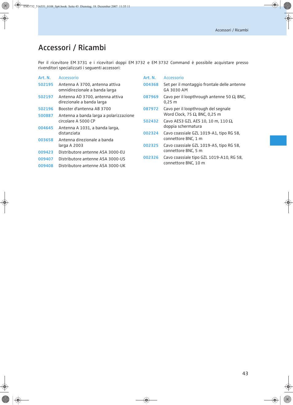 Accessori / ricambi | Sennheiser EM 3732 User Manual | Page 179 / 269