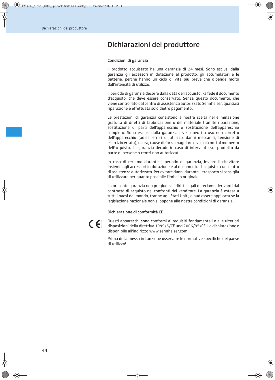 Dichiarazioni del produttore | Sennheiser EM 3732 User Manual | Page 180 / 269
