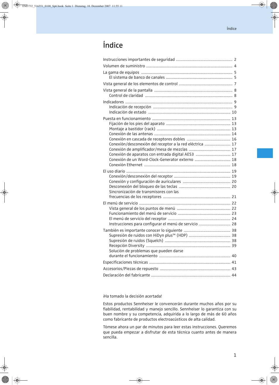Índice | Sennheiser EM 3732 User Manual | Page 181 / 269