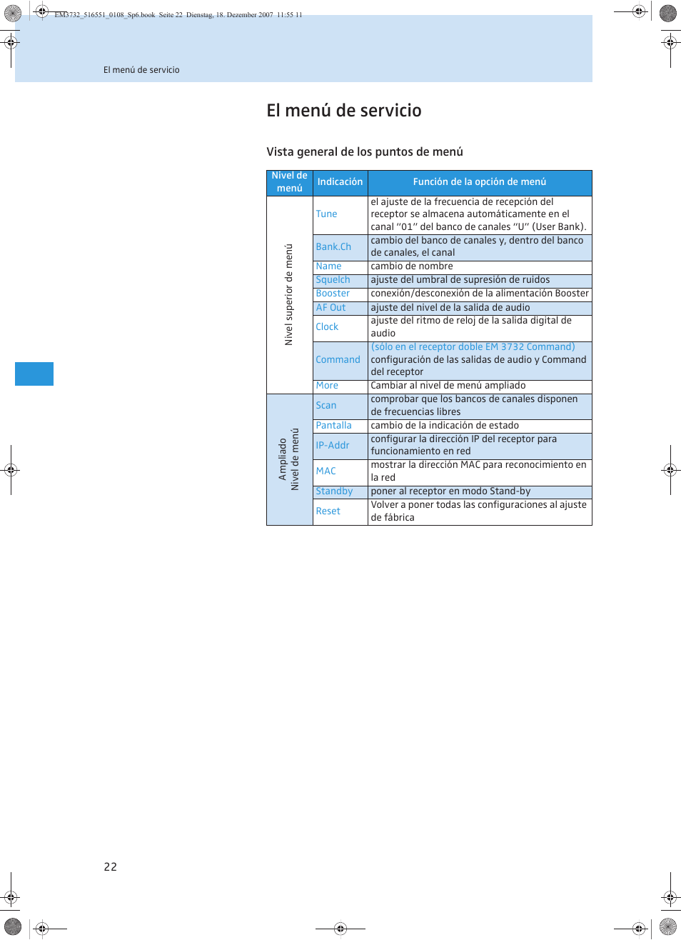 El menú de servicio | Sennheiser EM 3732 User Manual | Page 202 / 269