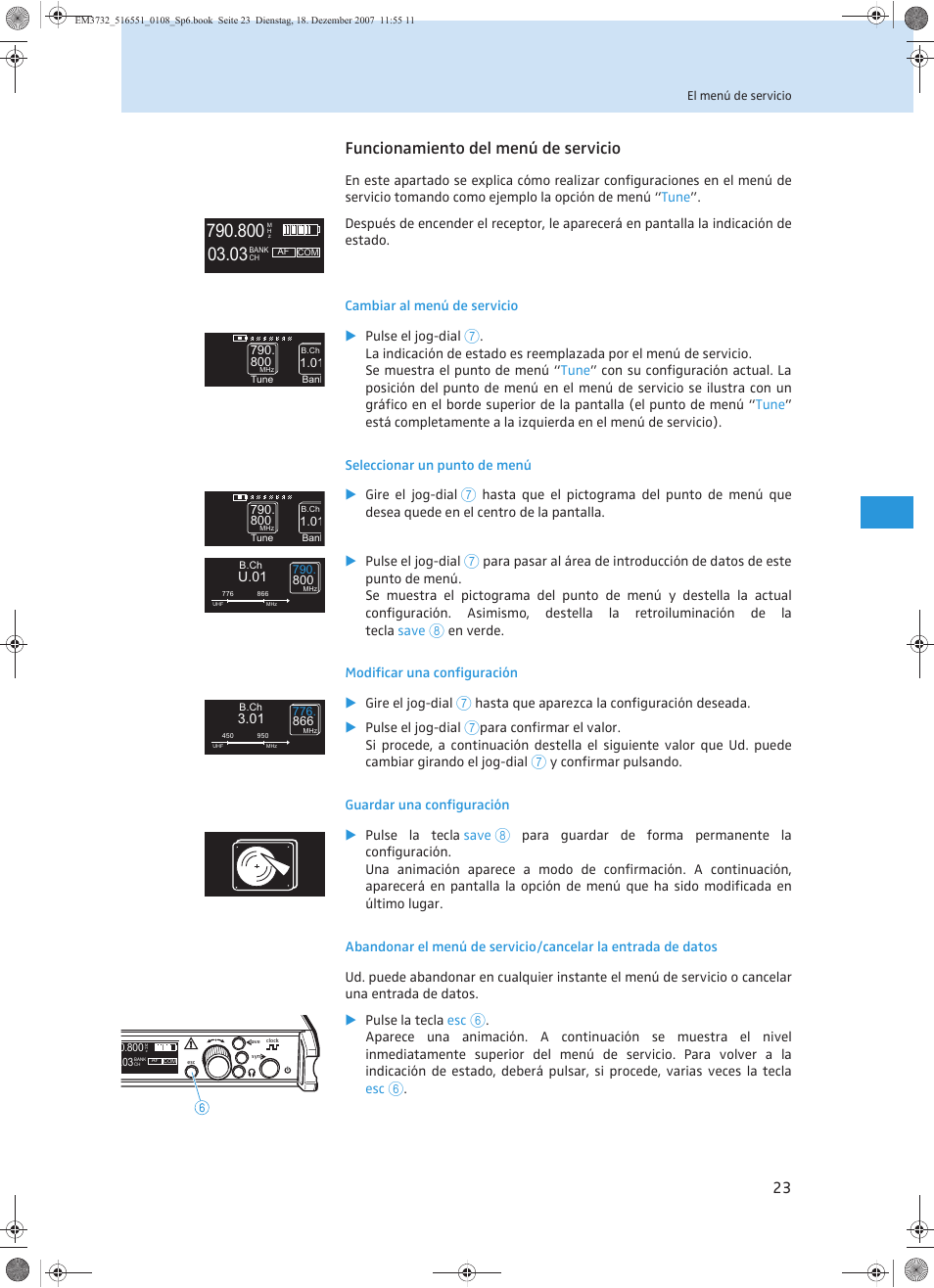 Funcionamiento del menú de servicio | Sennheiser EM 3732 User Manual | Page 203 / 269